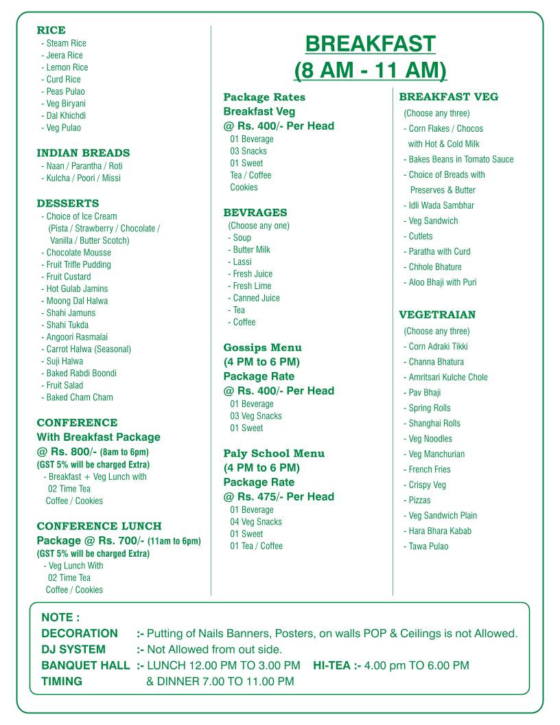 Habits Restaurant menu