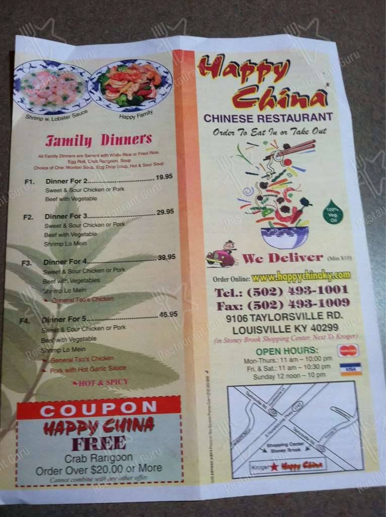 Happy China menu