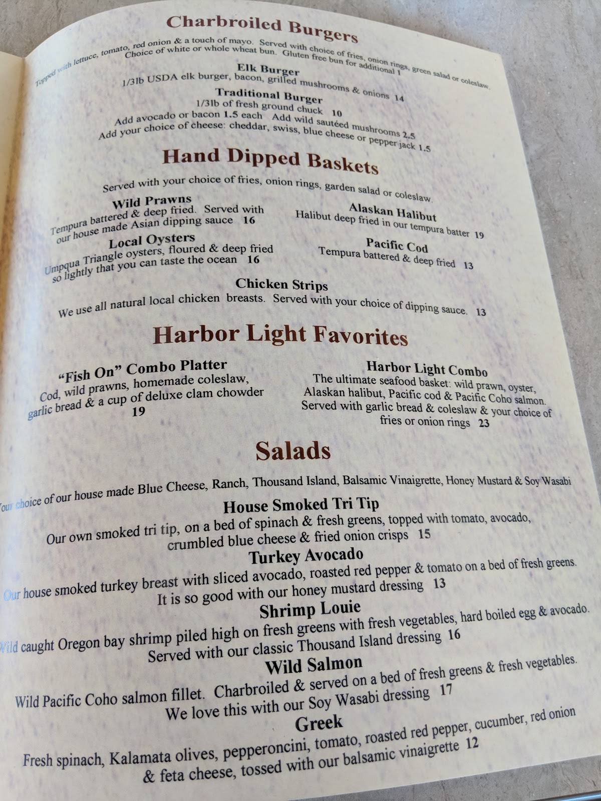 Menu at Harbor Light Restaurant, Reedsport