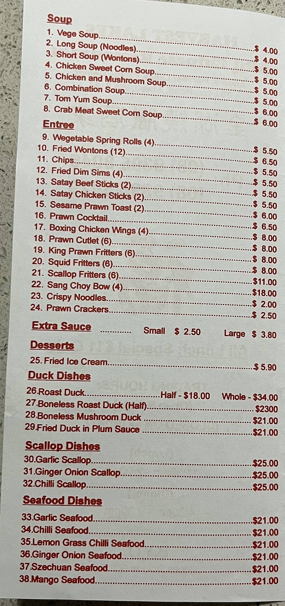 Menu at Harvest Lakes BBQ Chinese Restaurant, Atwell