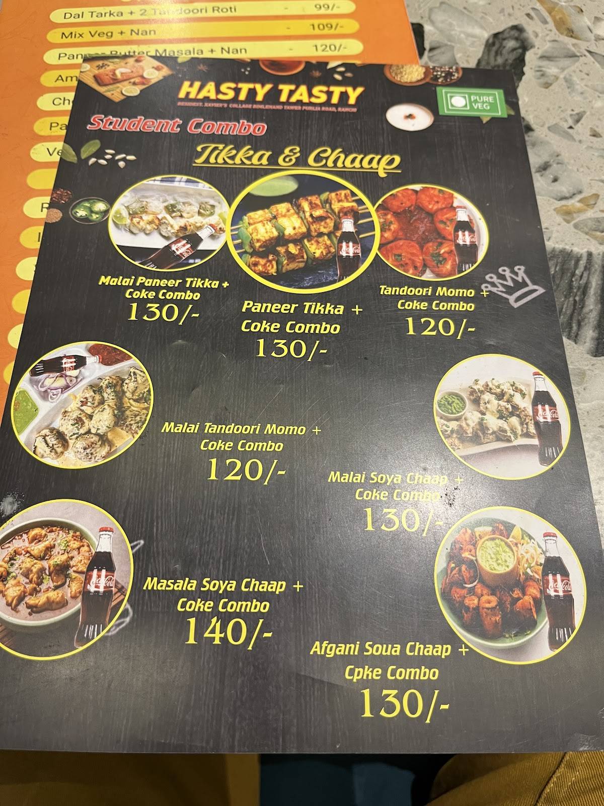 Hasty Tasty menu