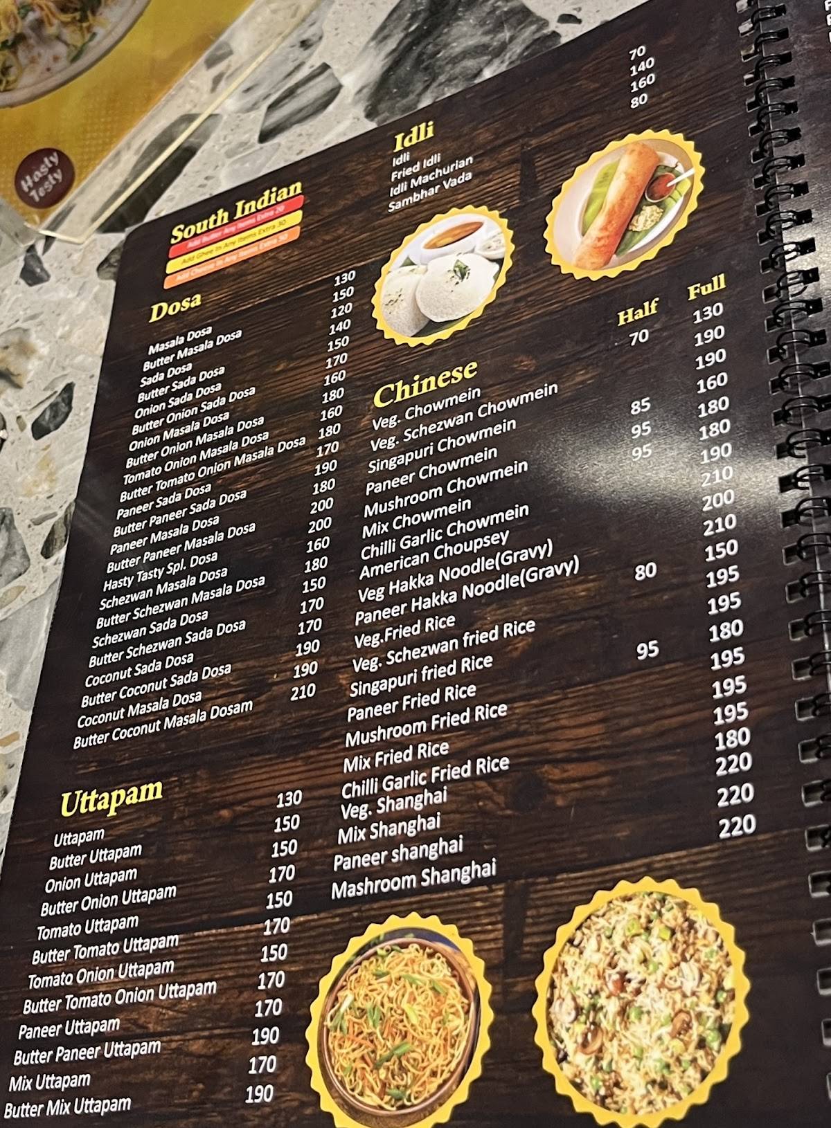Hasty Tasty menu