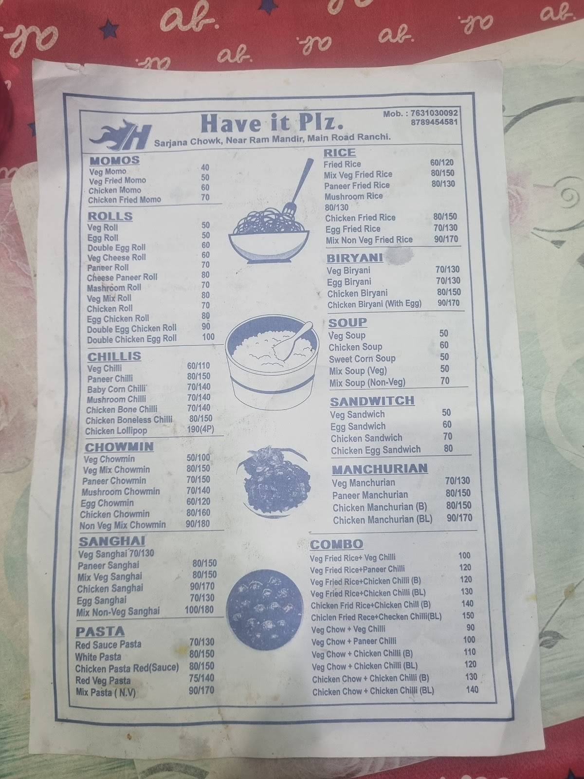 Have It Plz menu