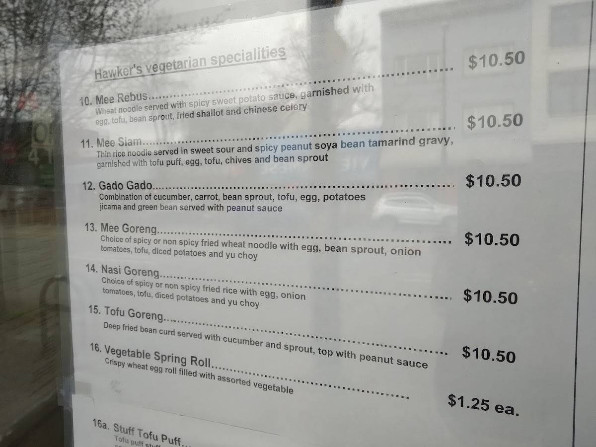 Menu at Hawkers Delight Deli restaurant, Vancouver