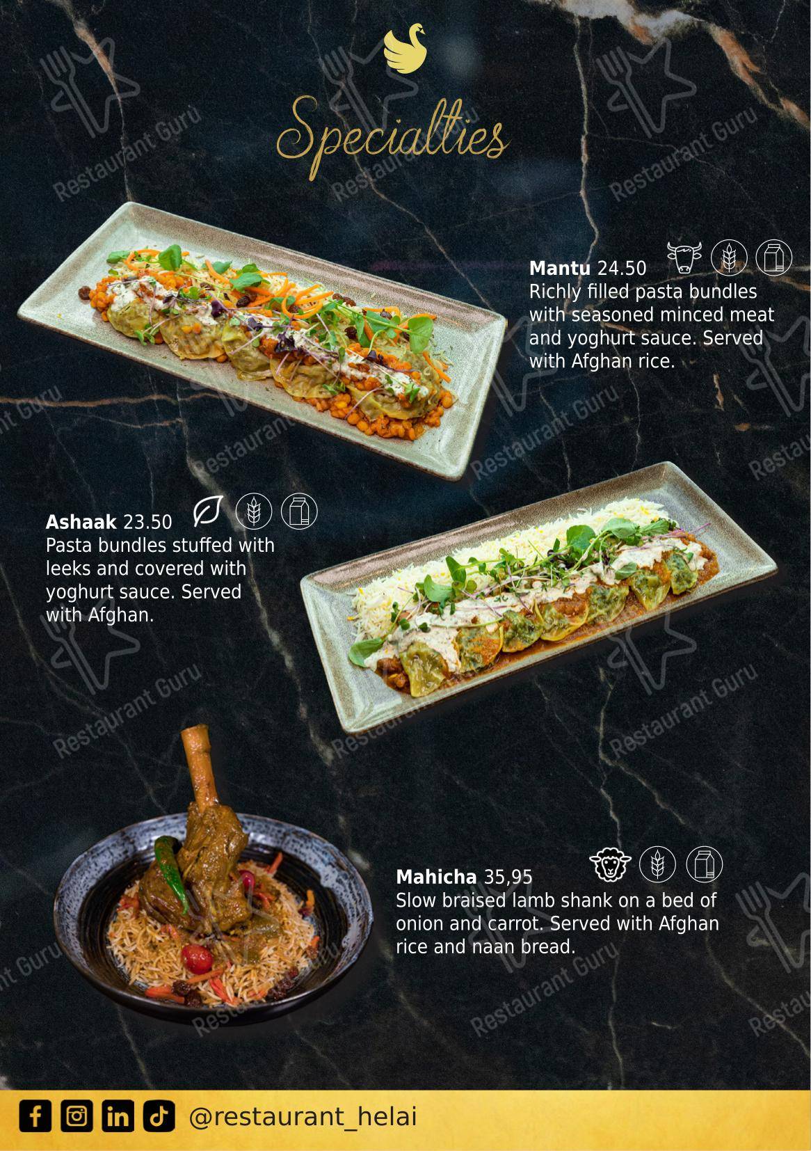 Menu bar pour Helai restaurant