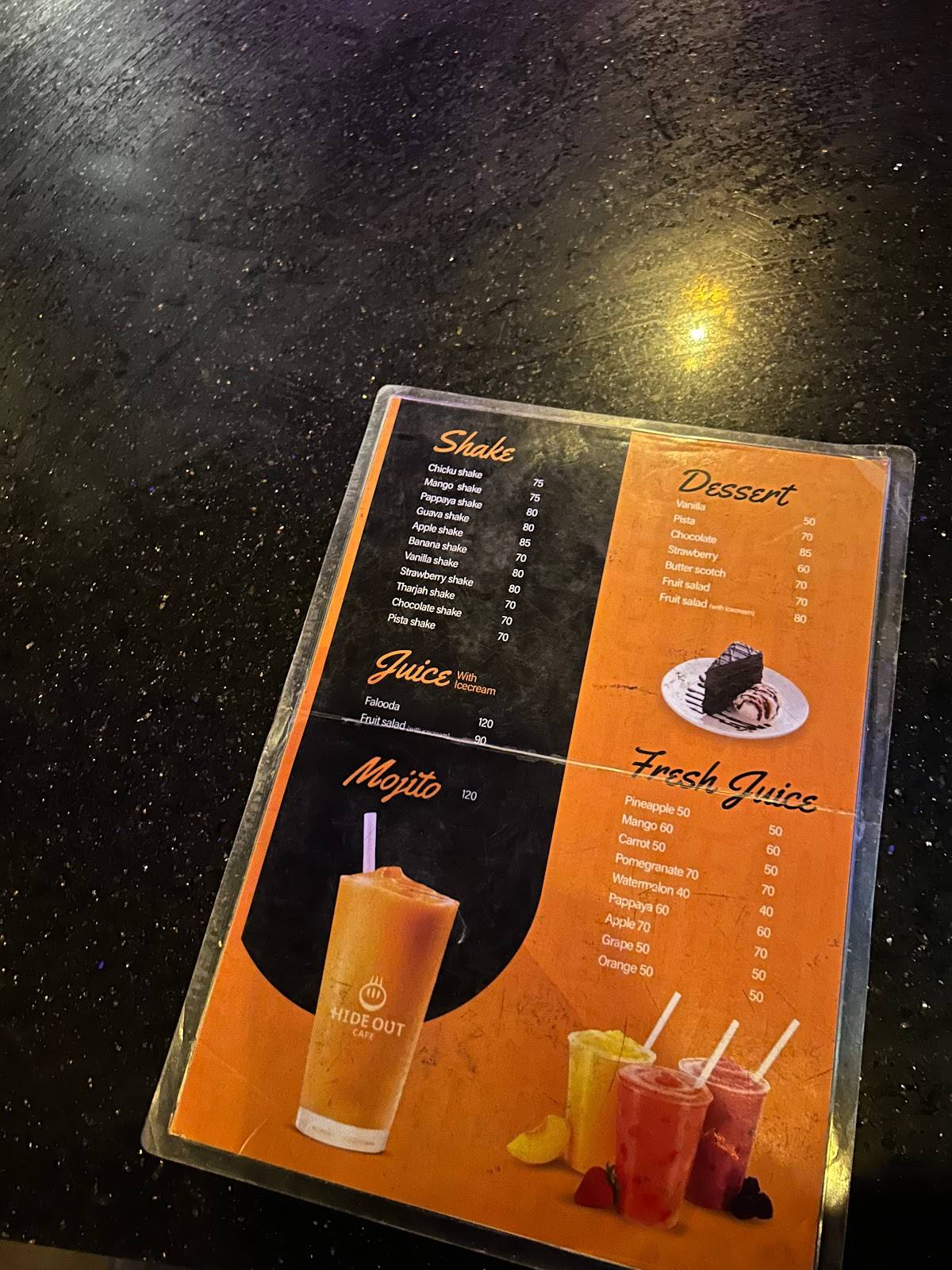 Hide Out Cafe menu