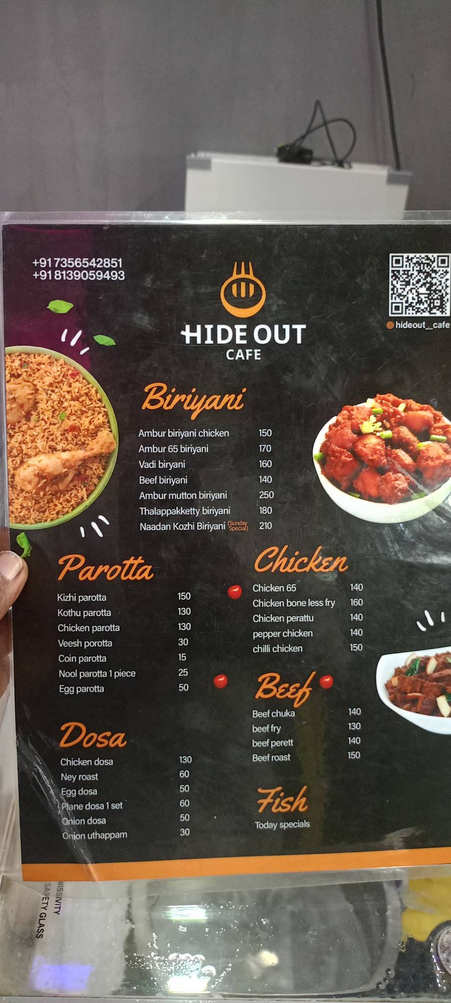 Hide Out Cafe menu
