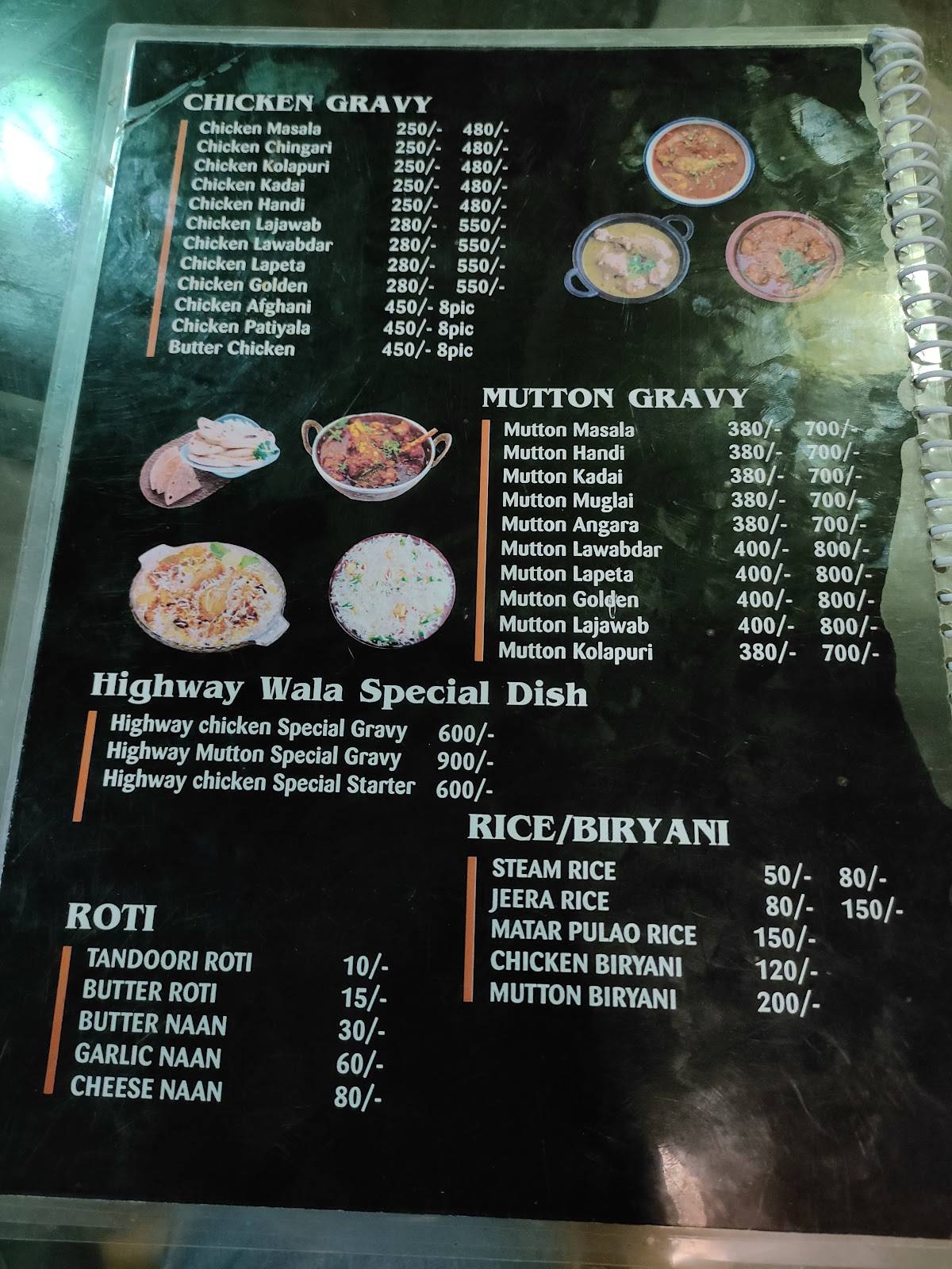 Tanda Highway dhaba menu