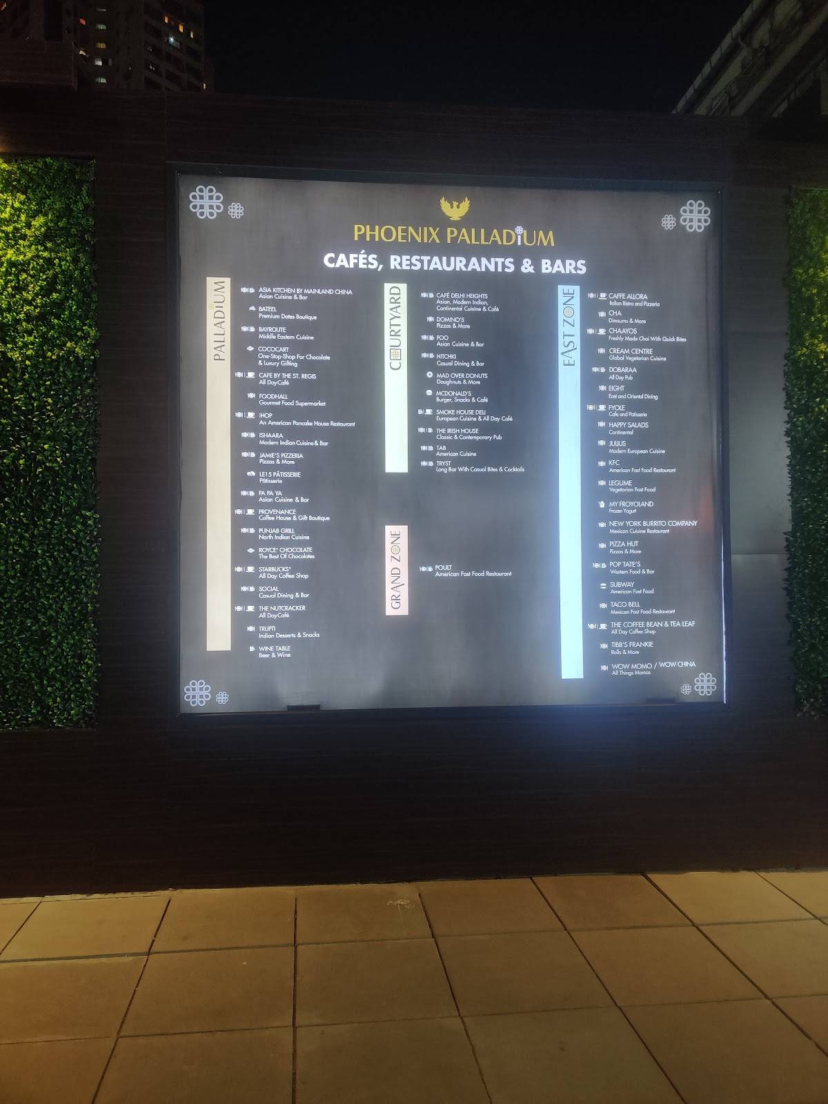 Hitchki Phoenix Palladium, Lower Parel menu