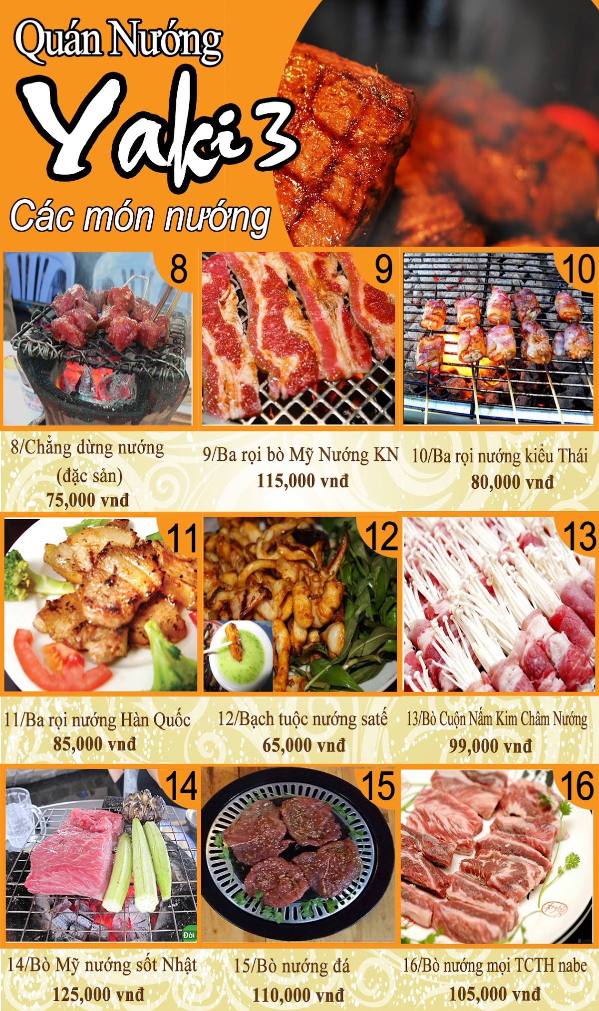 Menu at Quán Nướng Yaki restaurant, Ho Chi Minh City, 375 Đ. Tân Sơn Nhì