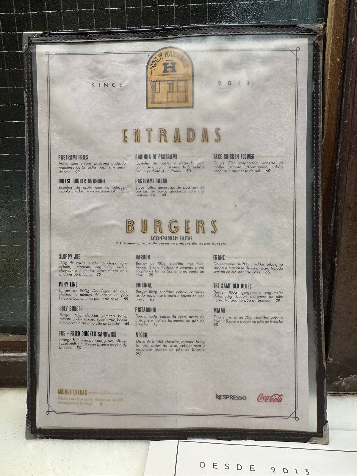 Holy Burger cardápio