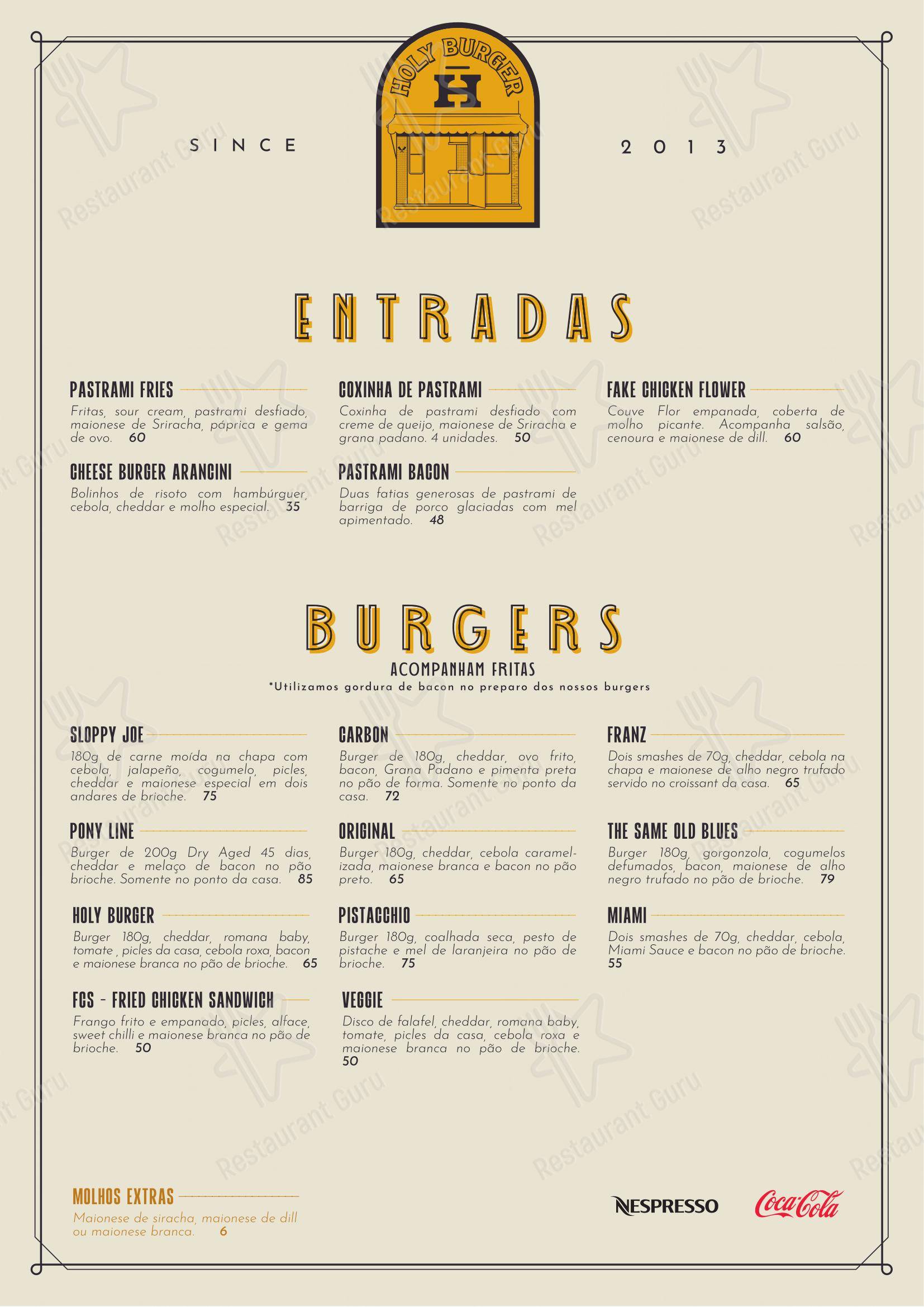 Menu para Holy Burger em São Paulo