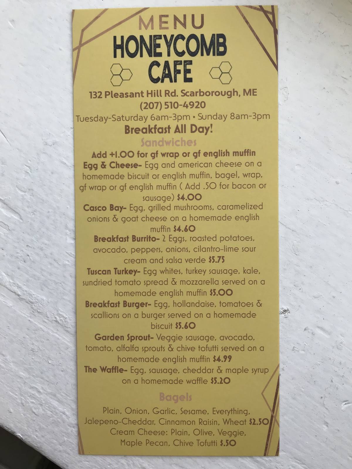Menu at Cafe, Scarborough
