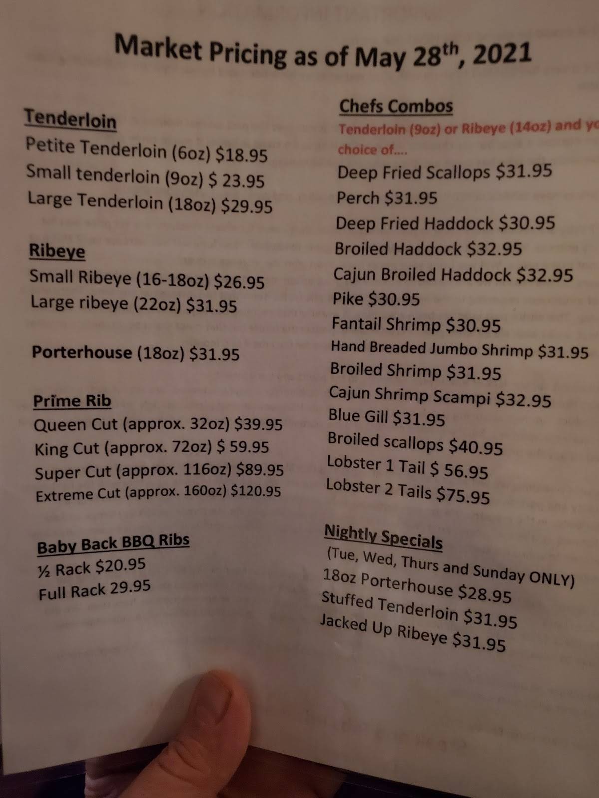 Menu at Black Otter Supper Club, Hortonville