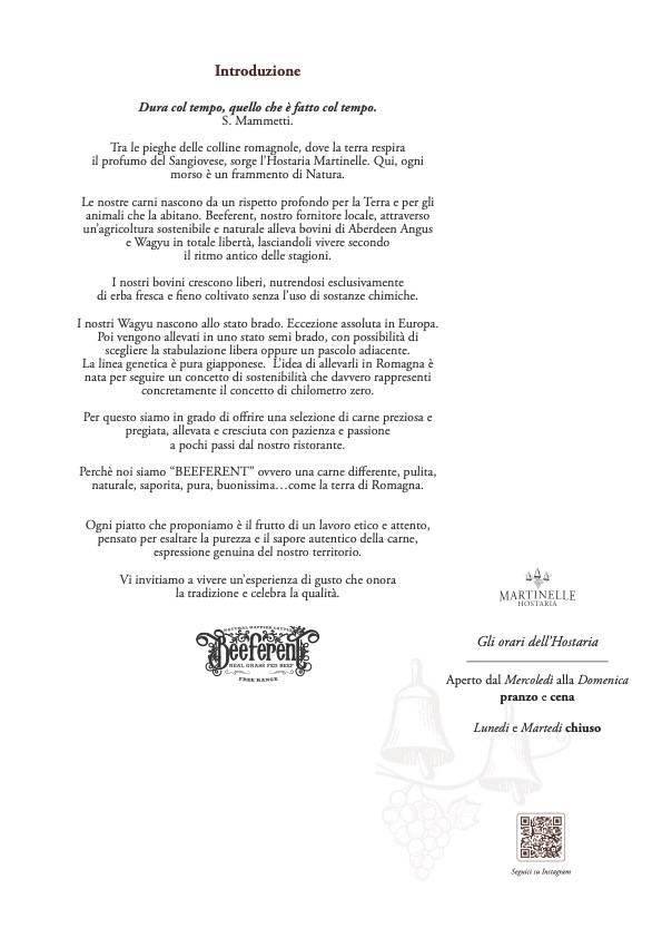 Menu di Hostaria Martinelle 