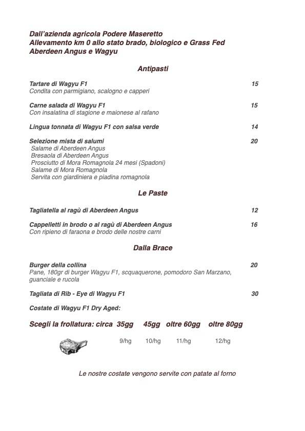 Menu di Hostaria Martinelle 