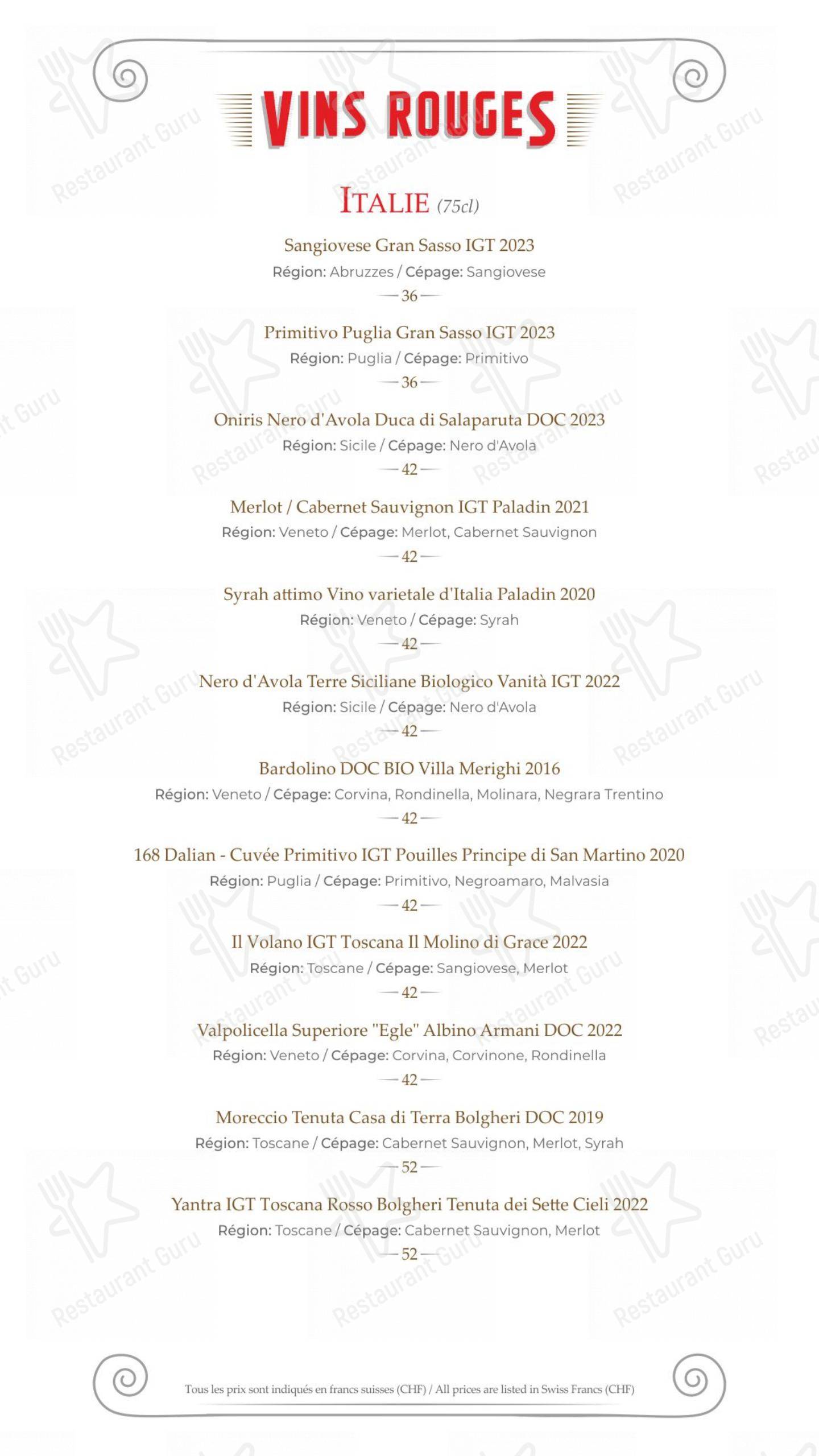 Menu di Hostellerie de Genève - Menu bar
