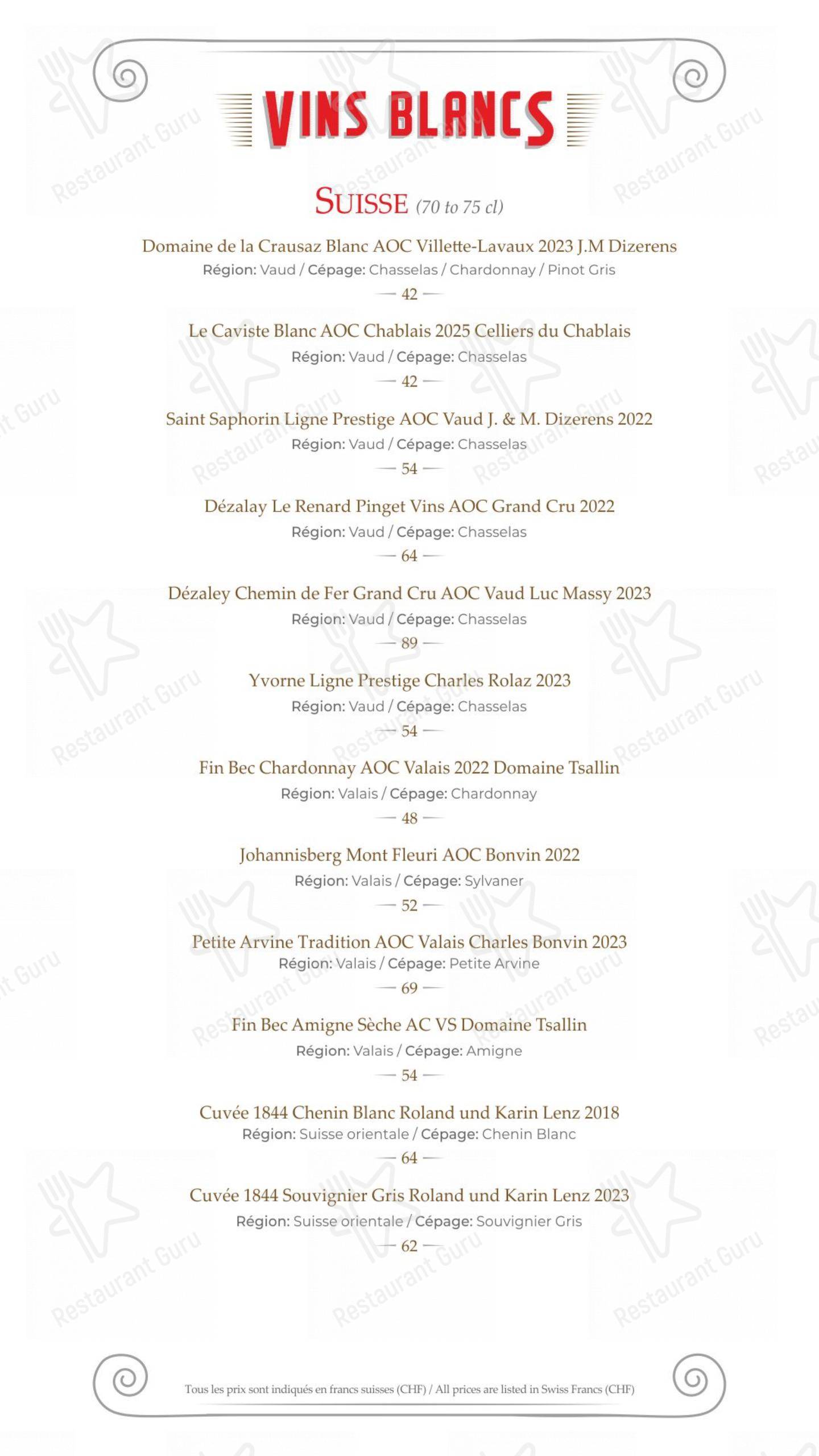 Menu bar per Hostellerie de Genève in Vevey