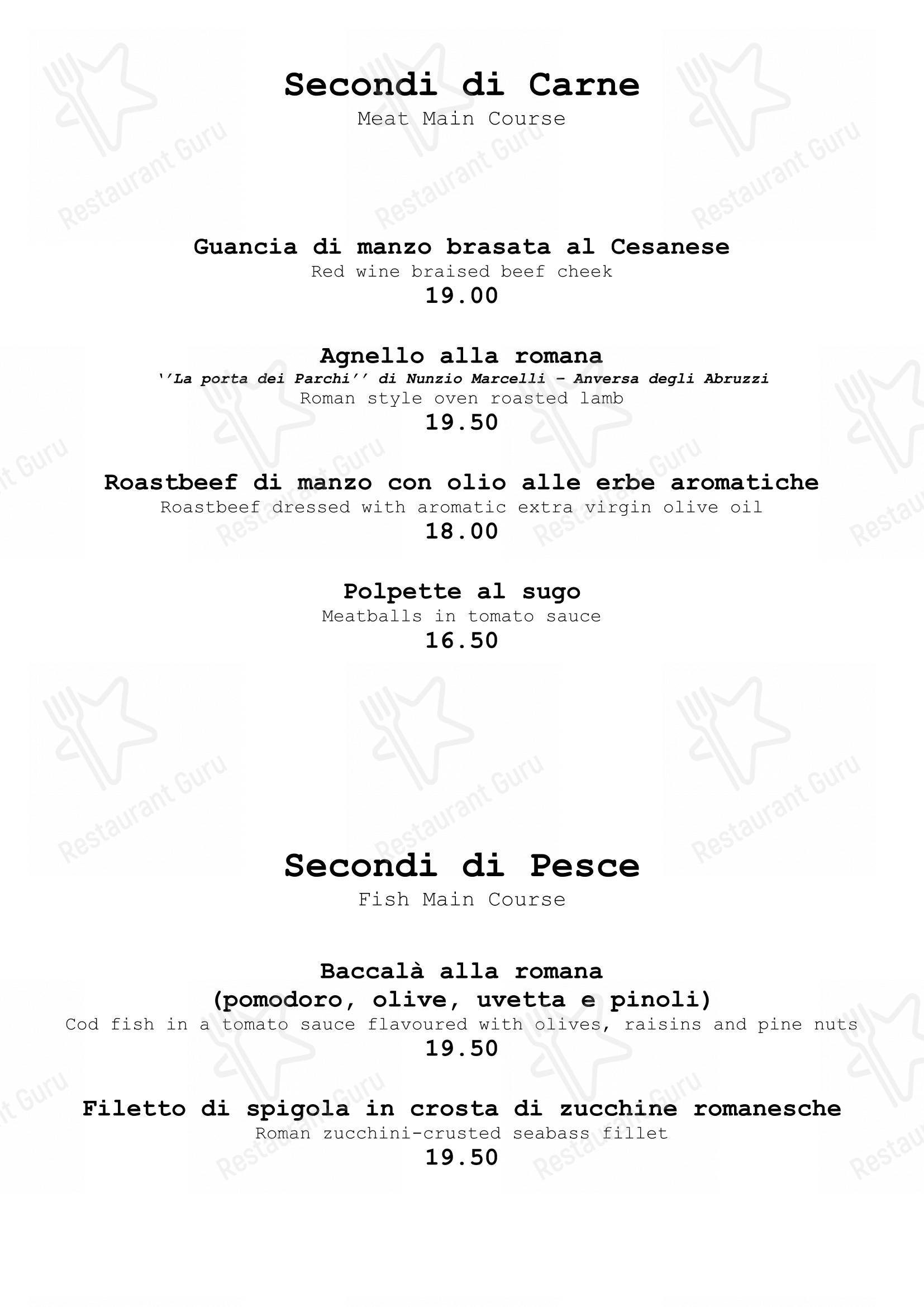 Hosteria Grappolo D'Oro in Roma - Menu