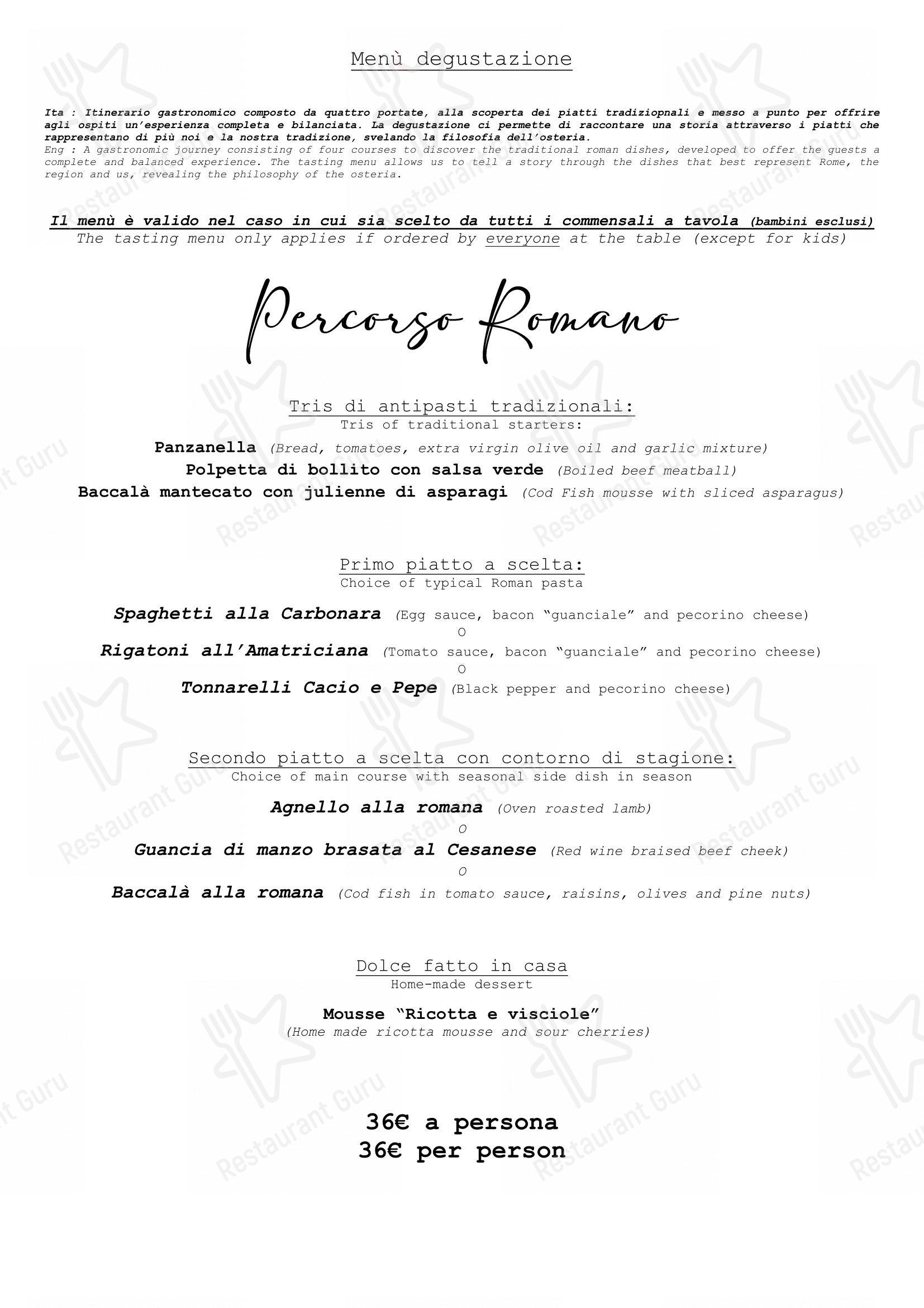 Menu per Hosteria Grappolo D'Oro in Roma