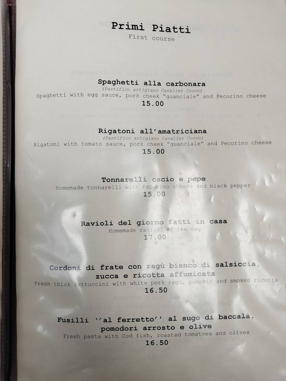 Menu di Hosteria Grappolo D'Oro 