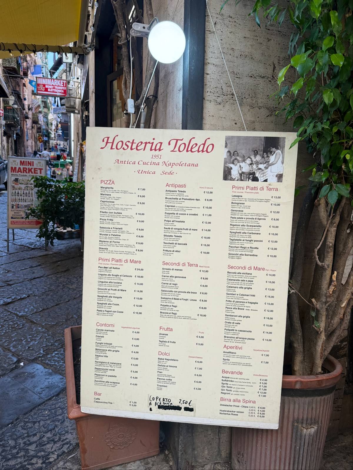 Menu di Hosteria Toledo 1951 