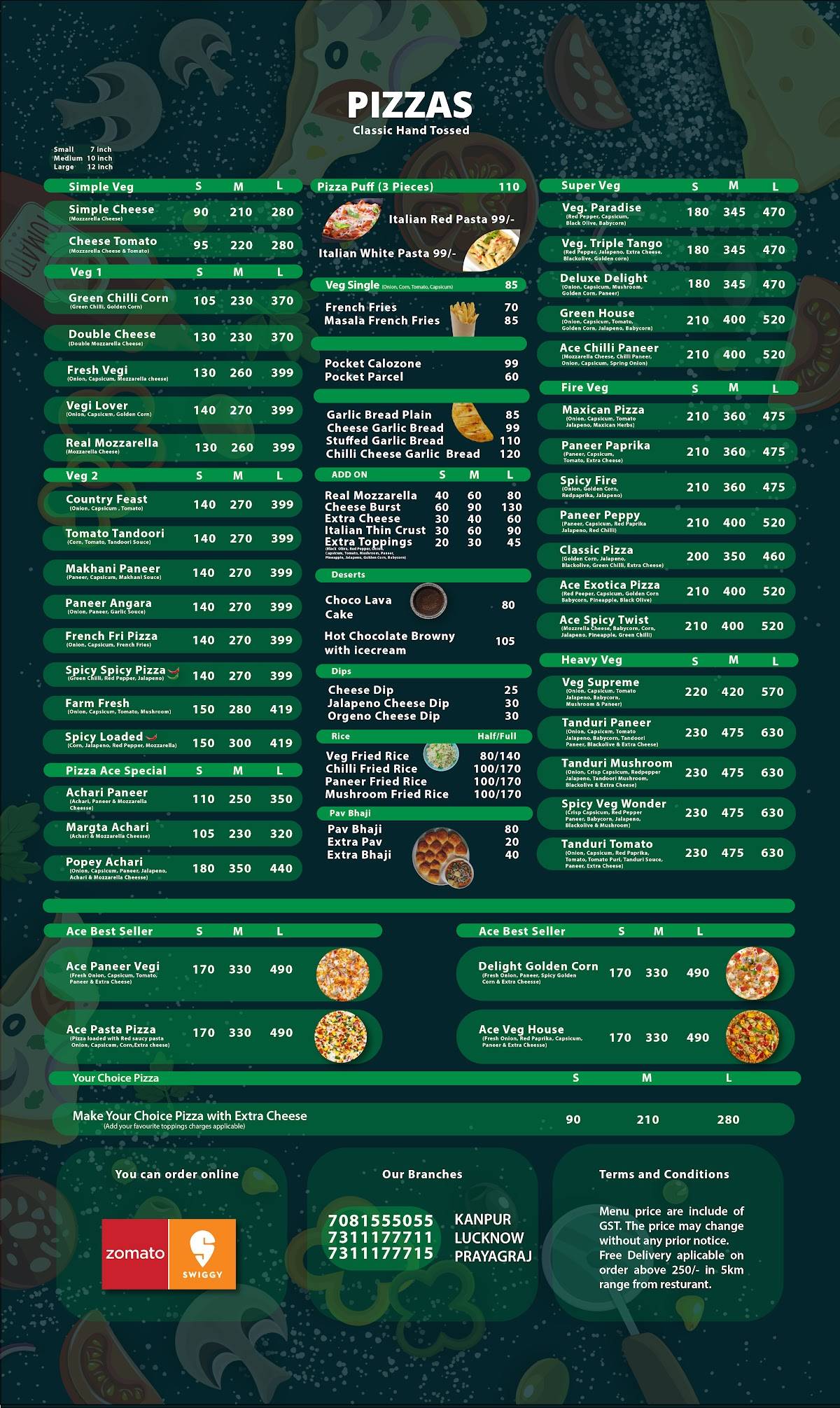 Hot Pizza Ace menu