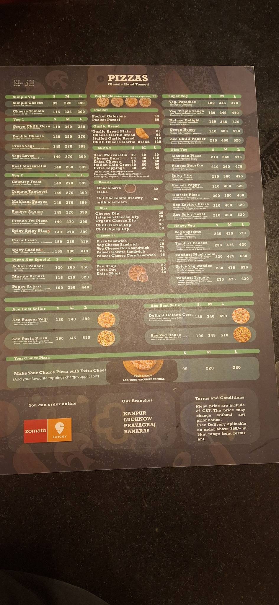 Hot Pizza Ace menu