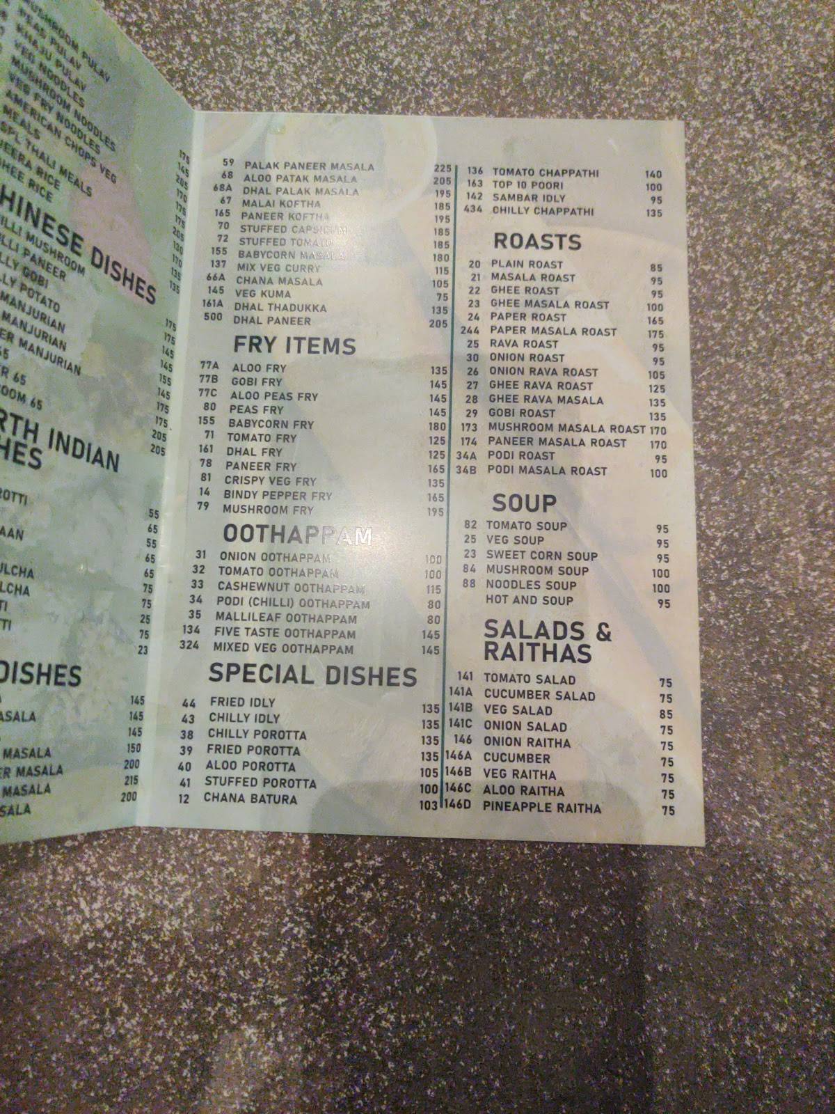 Hotel Aryaas Veg menu