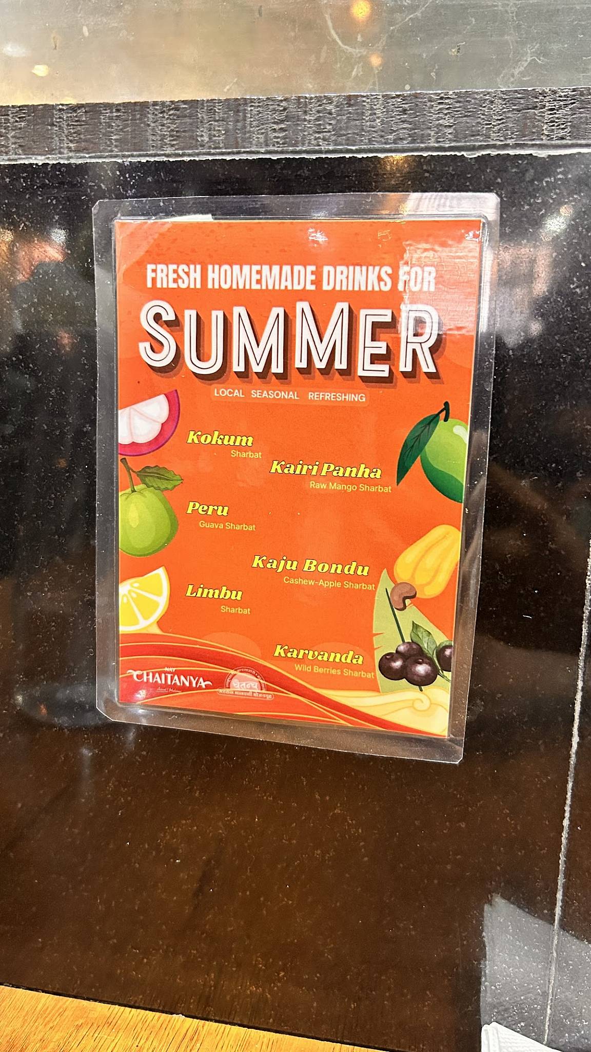 Hotel Chaitanya menu
