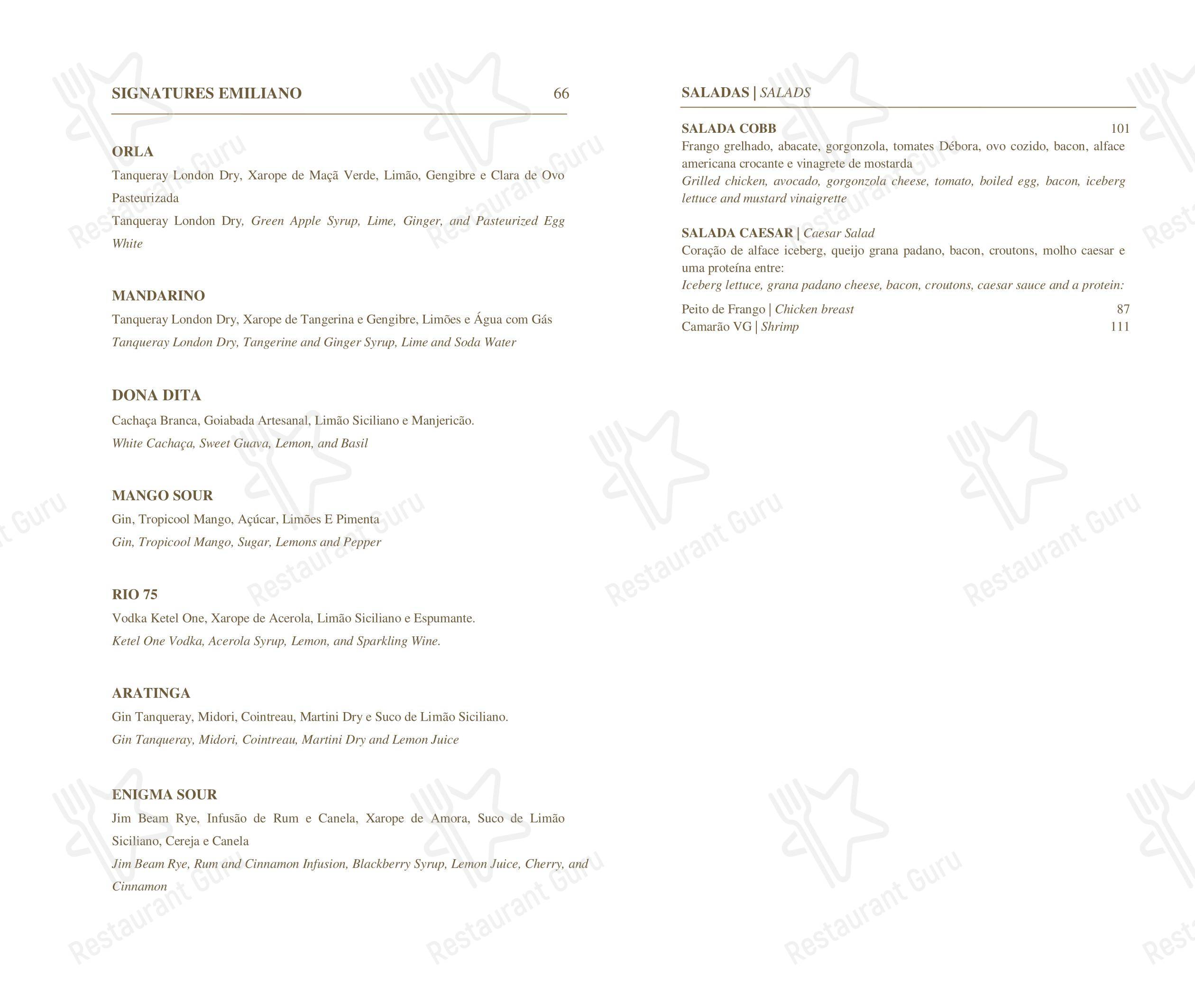 Menu para Hotel Emiliano - Restaurante Emile restaurante