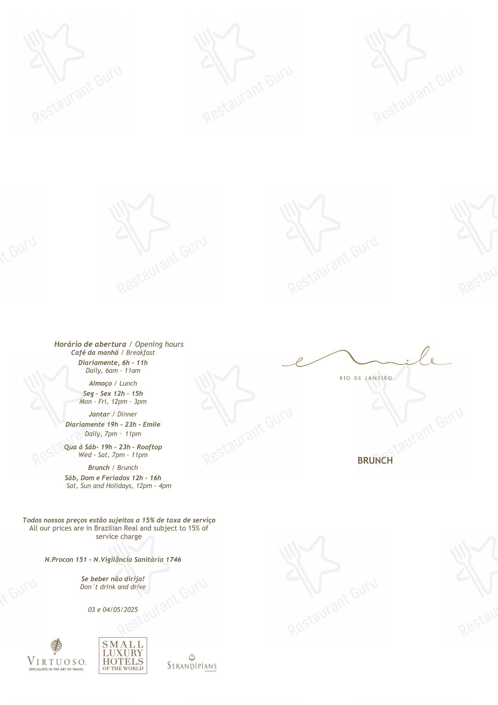 菜单 para Hotel Emiliano - Restaurante Emile em Rio de Janeiro