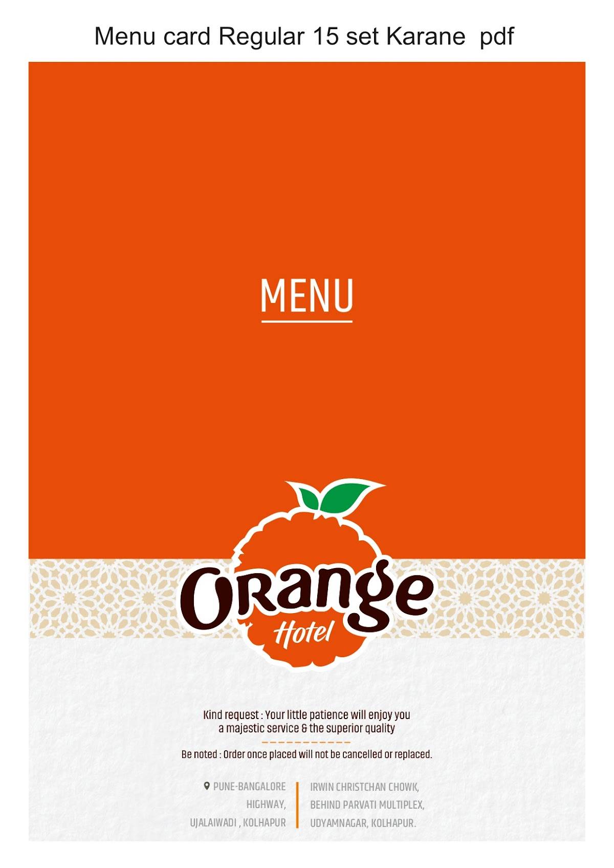 Hotel Orange A/c family restaurant menu