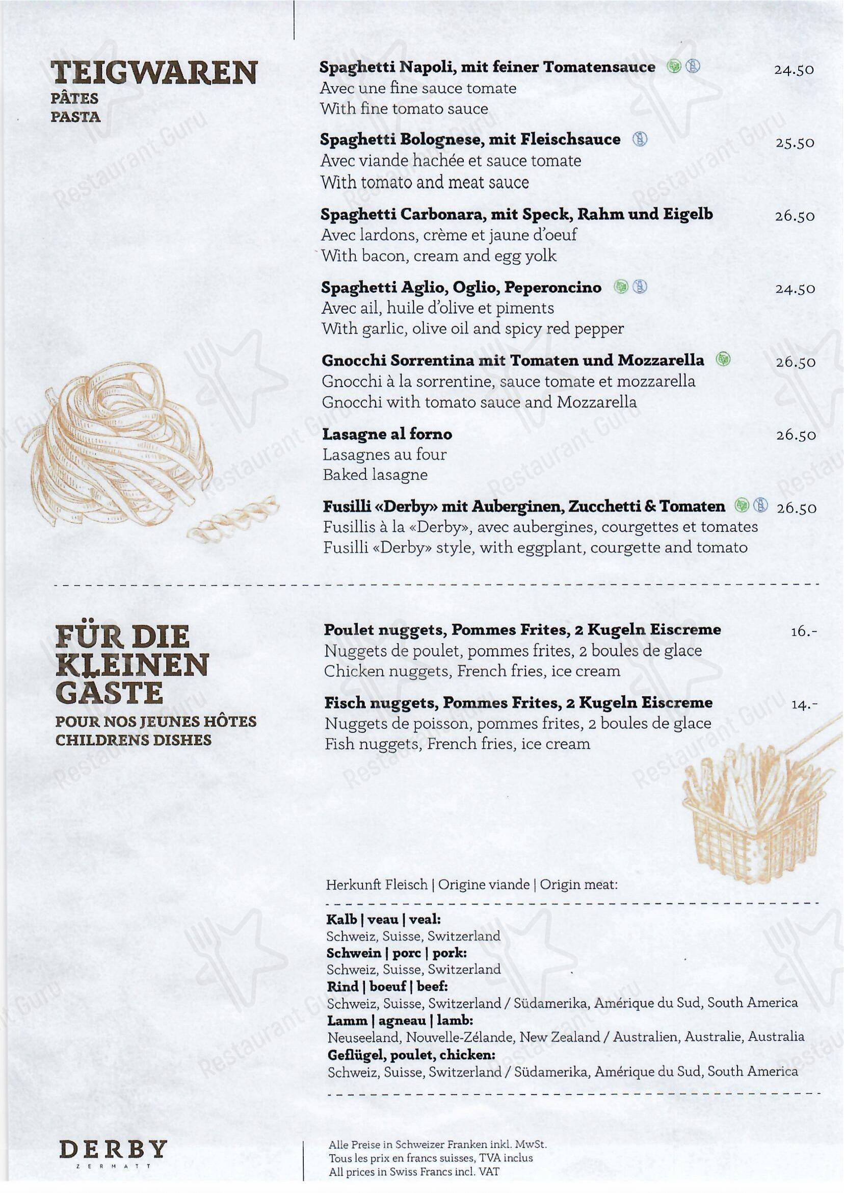 Menu per Hotel Restaurant Derby in Zermatt