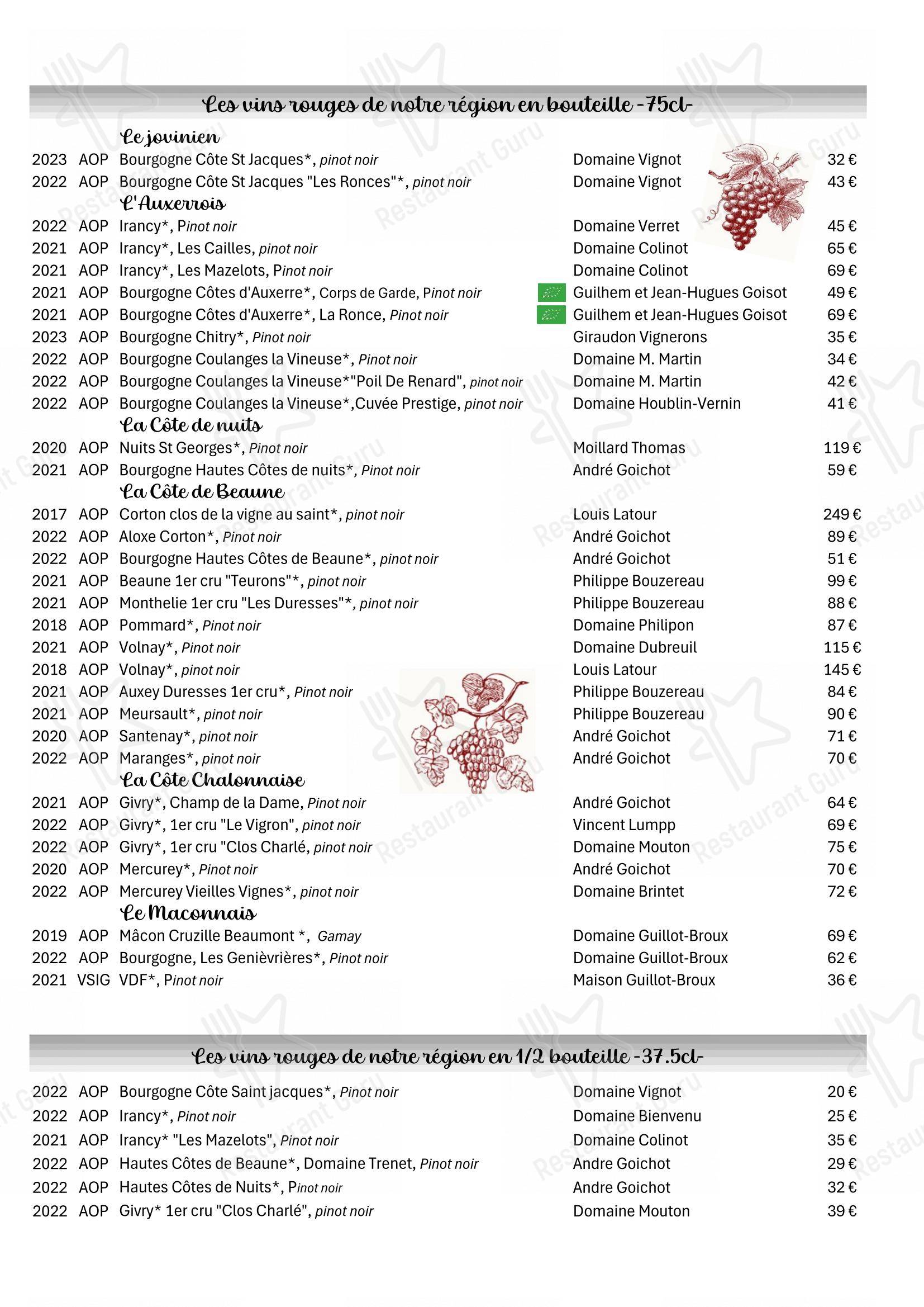 Menu pour Hôtel Restaurant Le Rive Gauche - 菜单