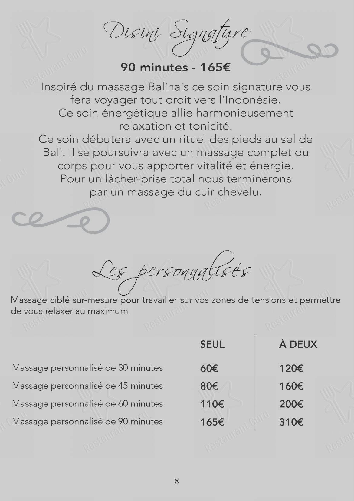 Menu pour Disini - repas et boissons