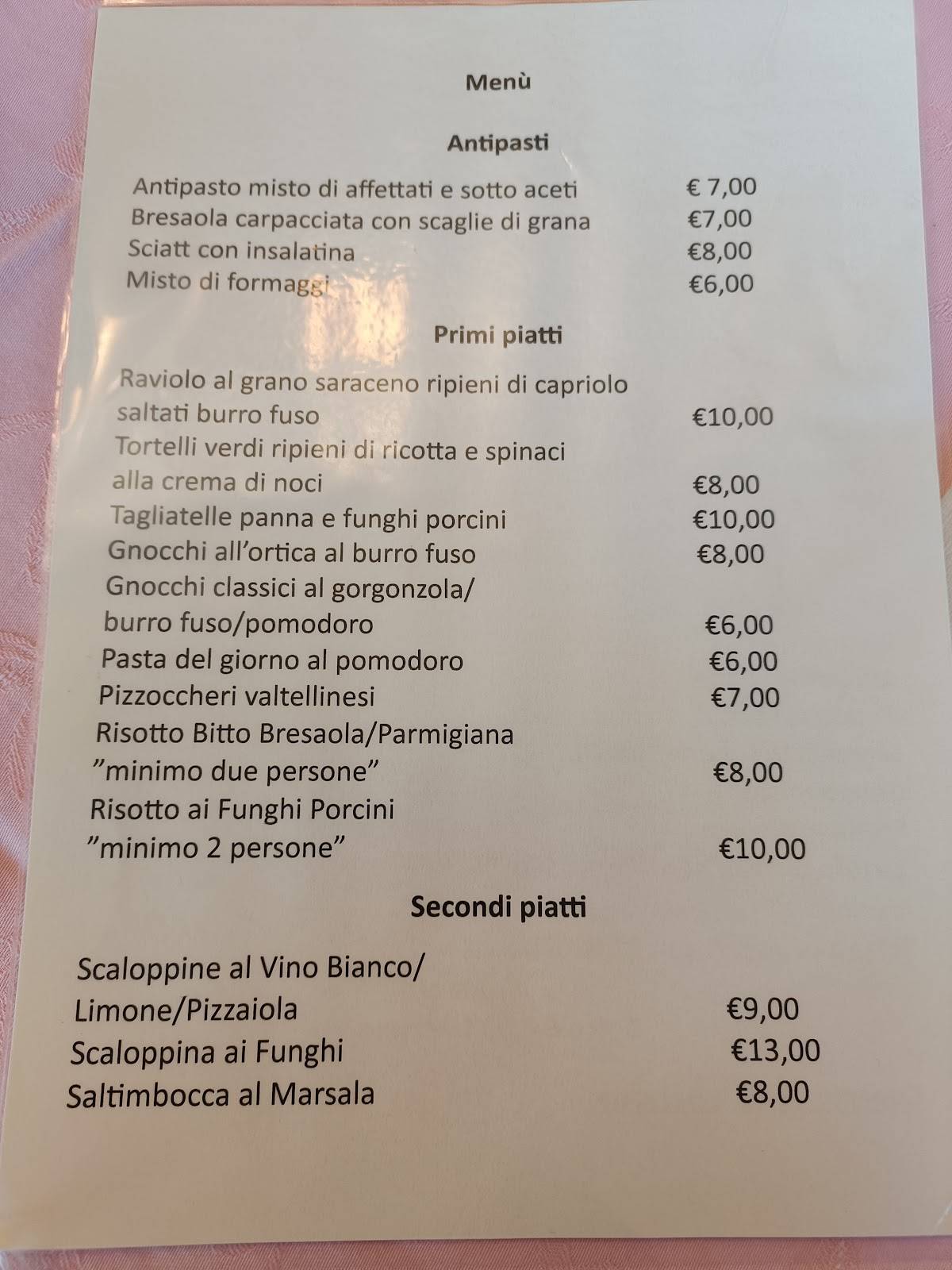 Menu di Hotel Ristorante Baraglia 