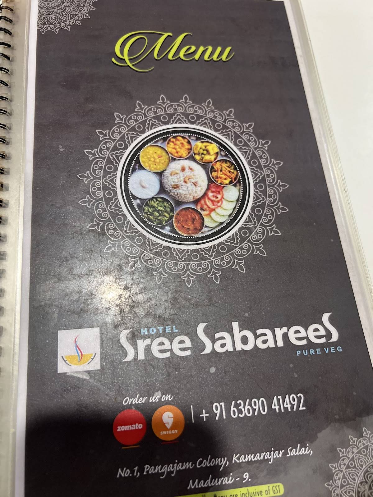 Hotel Sree Sabarees menu