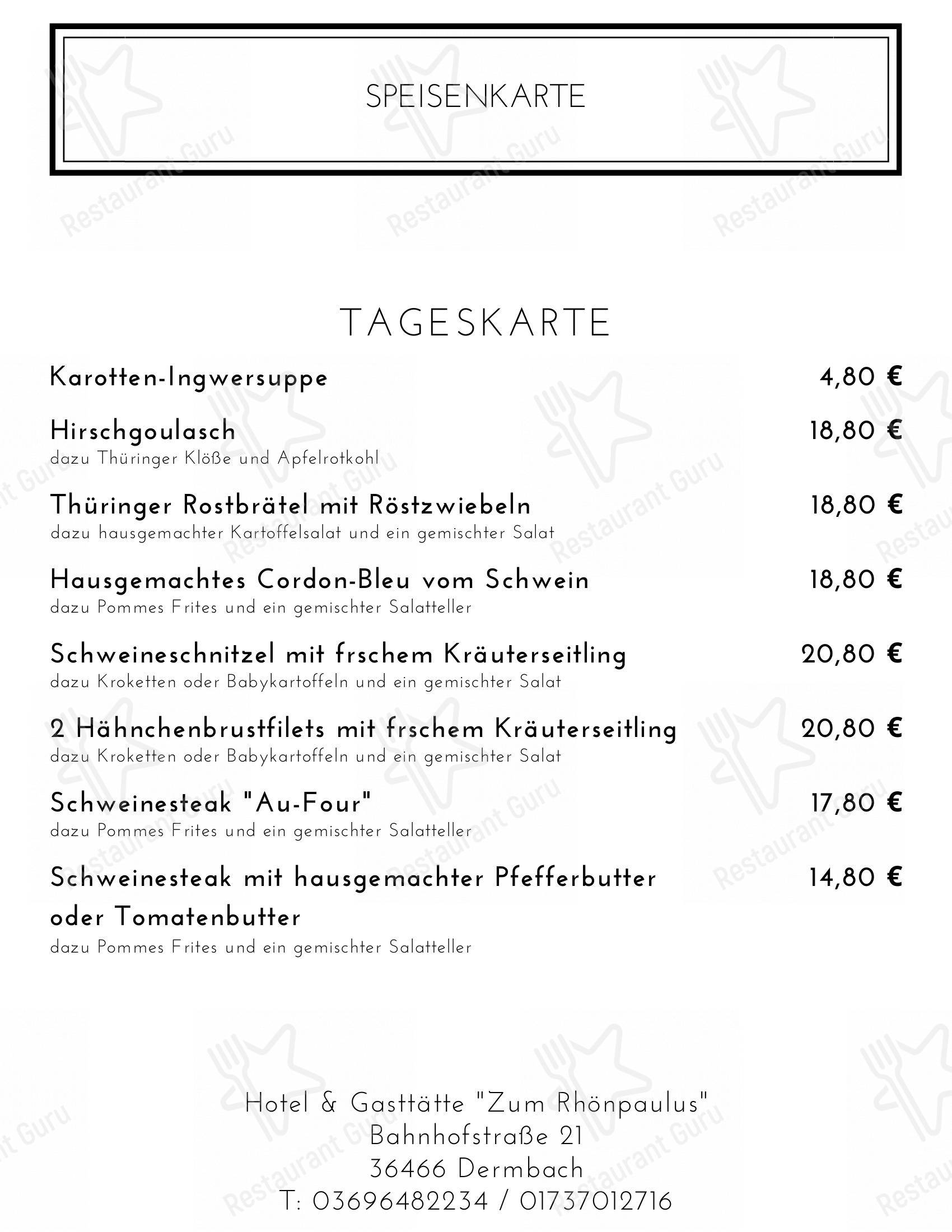 Speisekarte von Zum Rhönpaulus pub & Bar, Dermbach