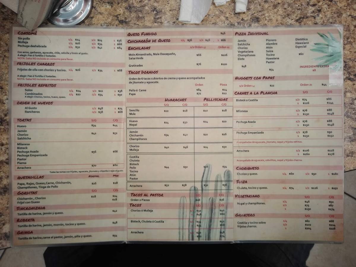 Carta del restaurante Huarachín y Huarachón, Nezahualcóyotl, Nte. 70 6019