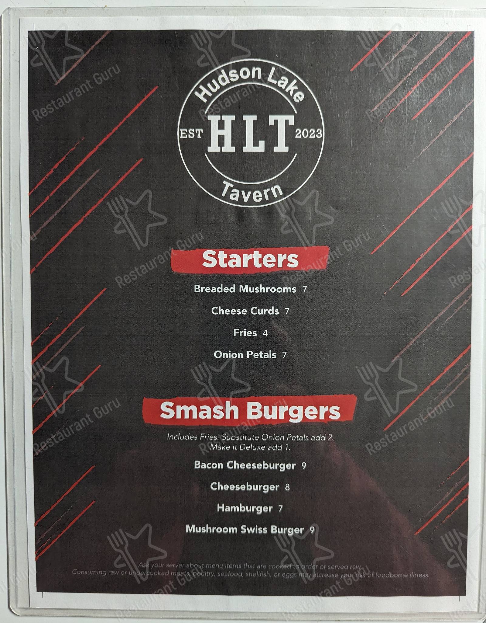 Menu at Hudson Lake Tavern, LLC pub & bar, New Carlisle