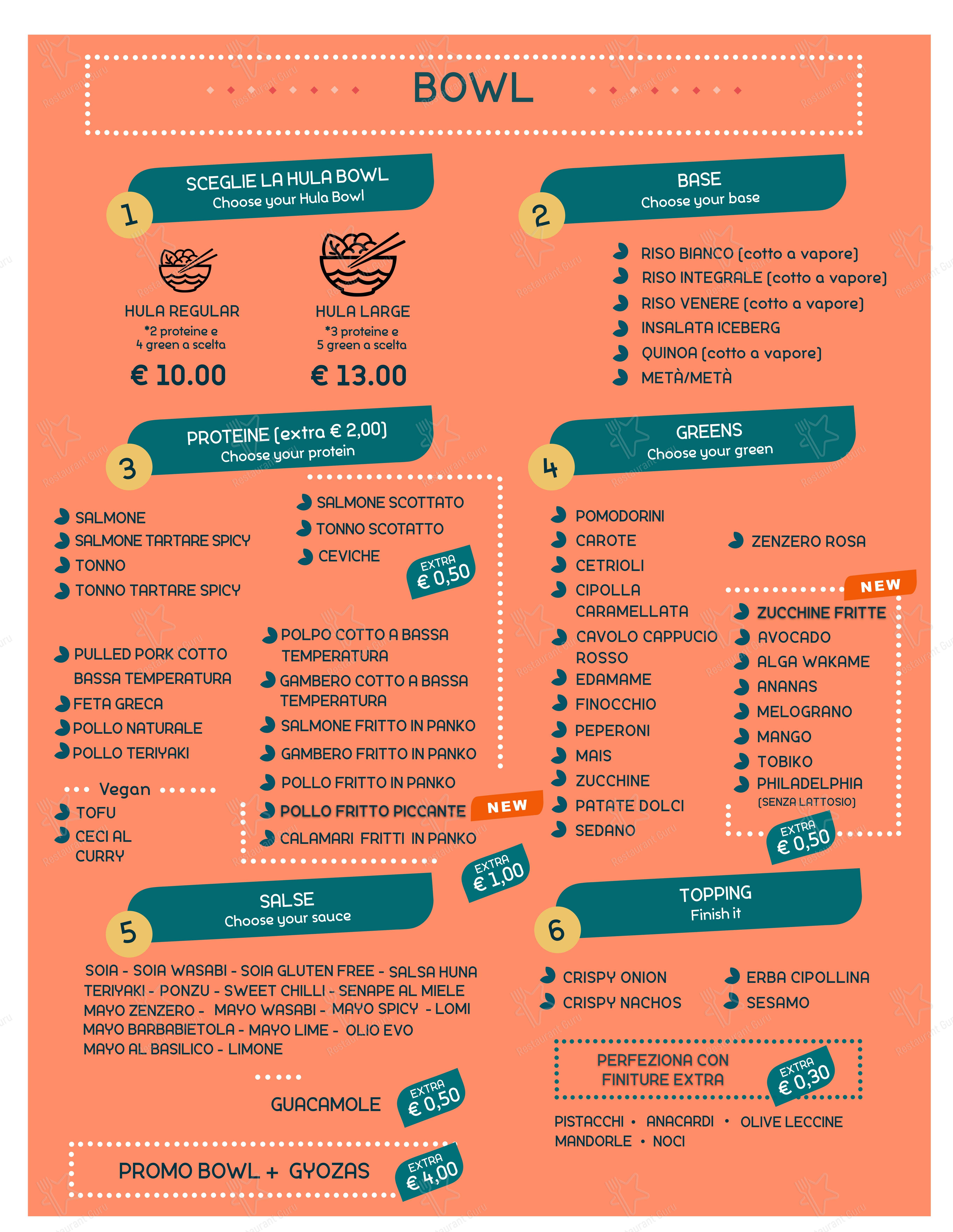 Menu per Hula Hawaiian Restaurant in Trani