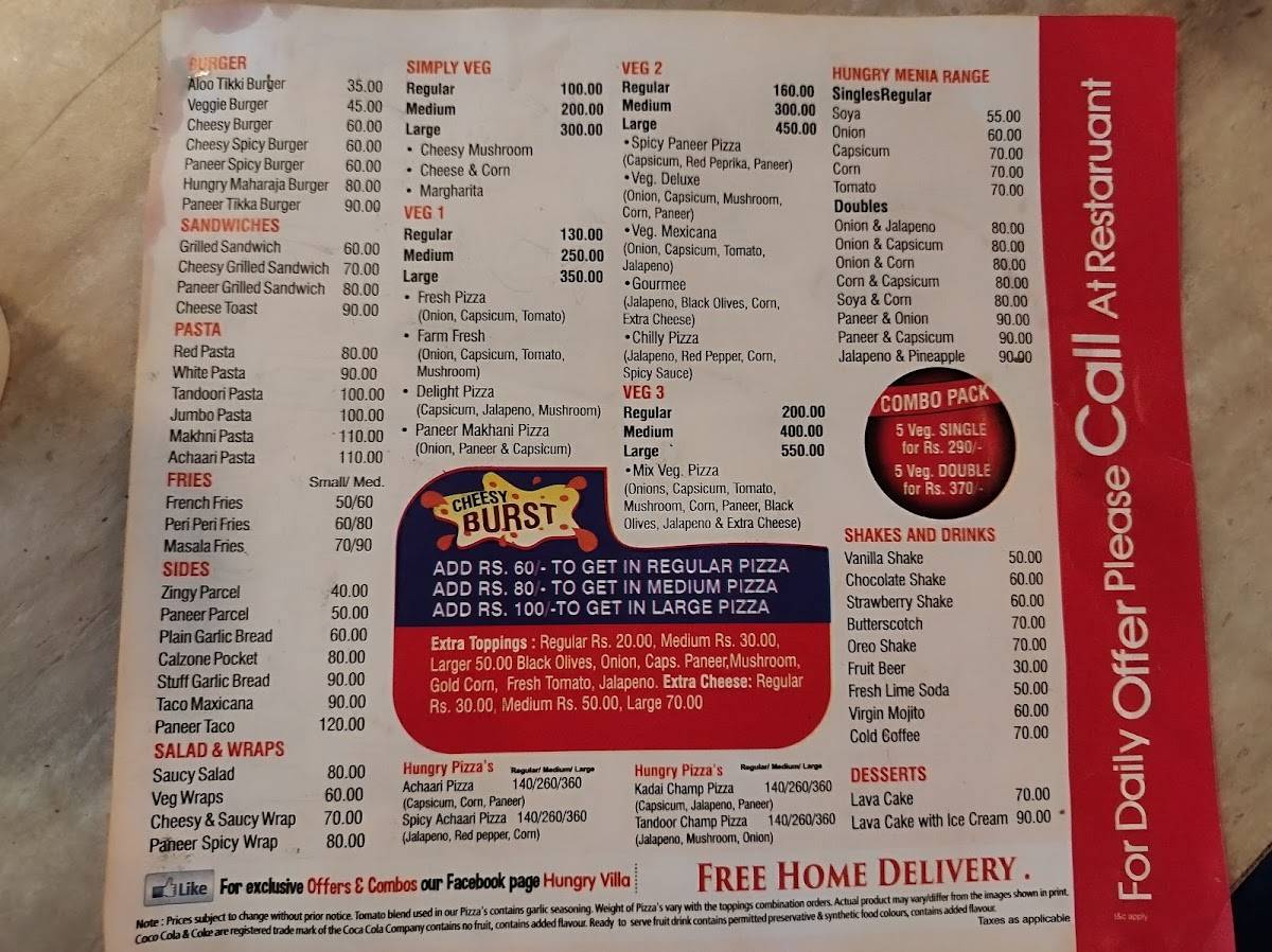 Hungry Villa Indri menu