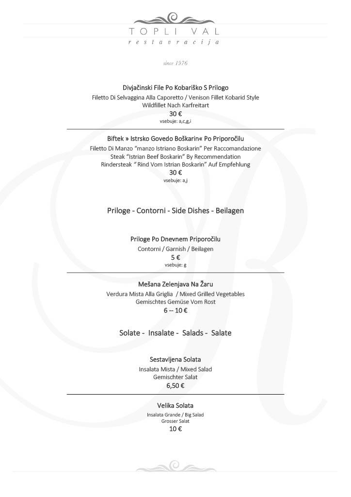 Menu di Hotel Hvala 