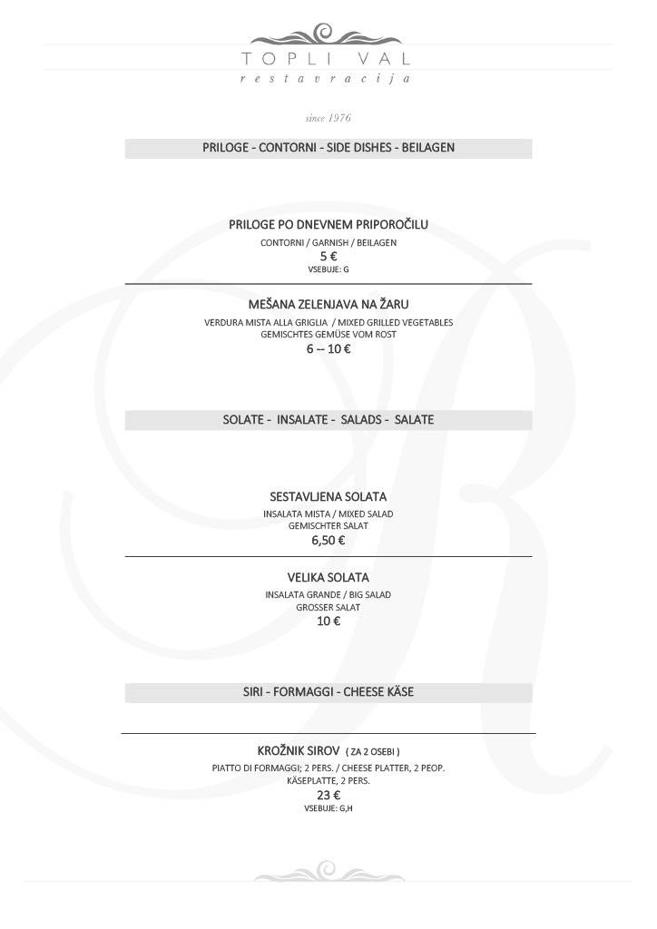 Menu di Hotel Hvala 