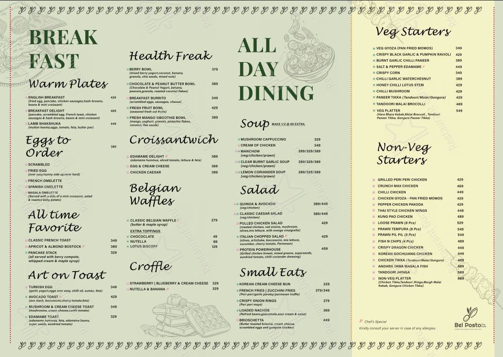 Bel Posto The Cafe menu