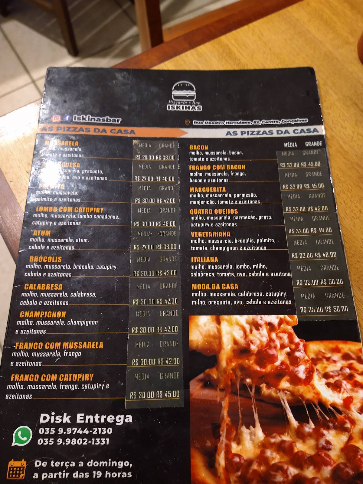 ISKINAS BAR E PIZZARIA cardápio