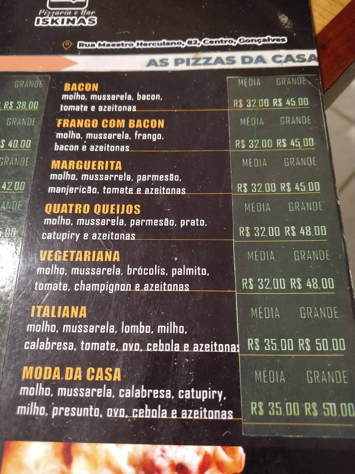 ISKINAS BAR E PIZZARIA cardápio