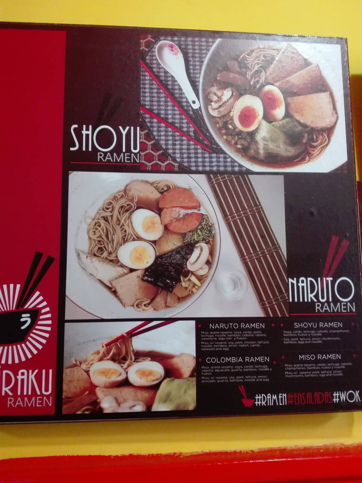 Меню ресторана Ichiraku Ramen Bogotá, Богота