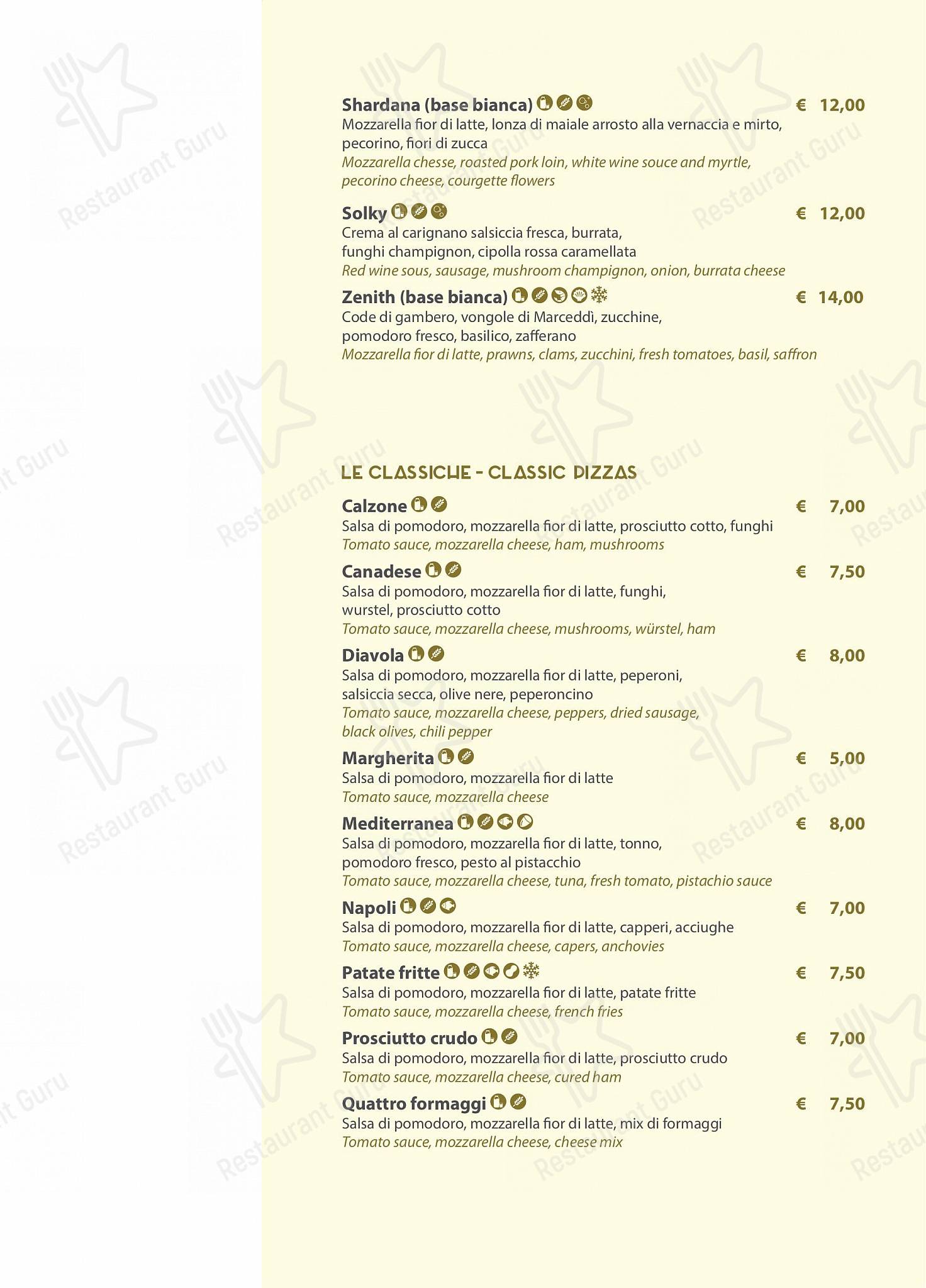 Menu di Zenith Ristorante Pizzeria Enoteco - Основное меню